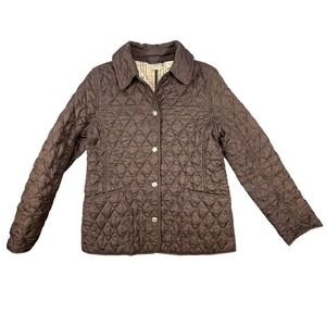LL Bean Riding Jacket Brown Quilted Barn Jacket Womens XS Petite Plaid Lined